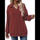 thumbnail image 2 of Sudadera con Cuello en V y Larga para Mujer, Estilo Informal, Holgado, de Punto, Estilo Túnica, para Otoño Vino Tinto L, 2 of 7