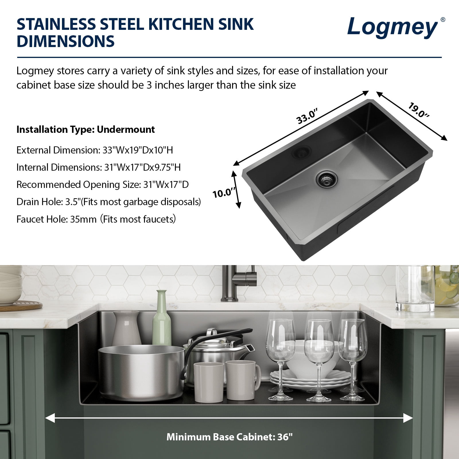 33 in. Undermount Single Bowl 18 Gauge Gunmetal Black Stainless Steel Kitchen Sink with Black Drain
