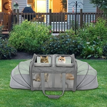 Portable Pet Kennel Double Compartment Pet Travel Carrier with Divider for Cats