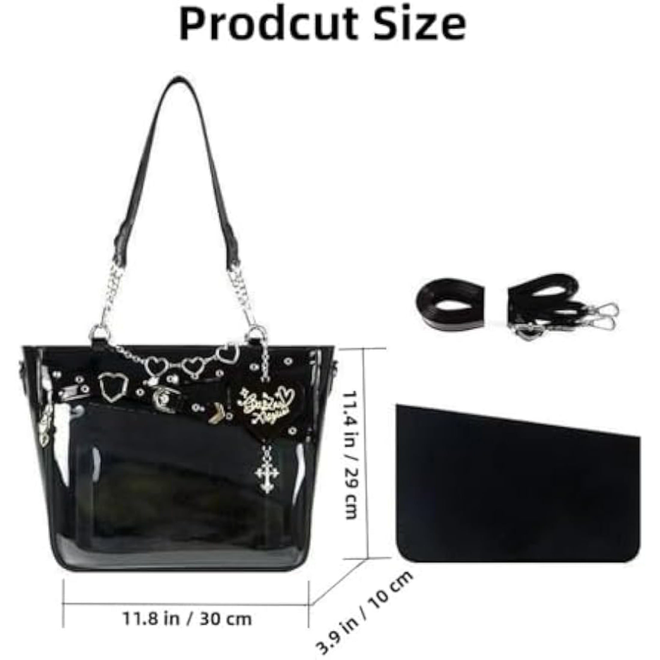 Love-Chains Ita Bag Pins Display Single Shoulder Crossbody Bag PU Leather Big Capacity Handbag Chain Clear Purse with Insert