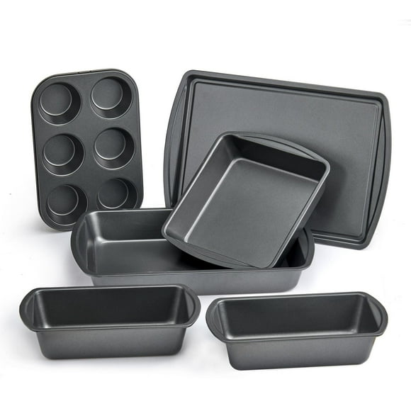 Mainstays 6 Piece Non-Stick Bakeware Sets, Easy for Release and Clean up, Carbon Steel, Gray, MS 6PC BAKEWARE SET