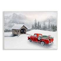 Relaxing Snowcapped Mountain Scenery Vintage Red Truck Transportation Painting Unframed Art Print Wall Art