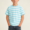 thumbnail image 2 of AHTJRT Boys Striped Color Tshirt Crewneck Short Sleeve Cotton Tees Fashion Summer Loungewear Outdoor Activities Tee Shirt Light Blue 9-10 Years, 2 of 7