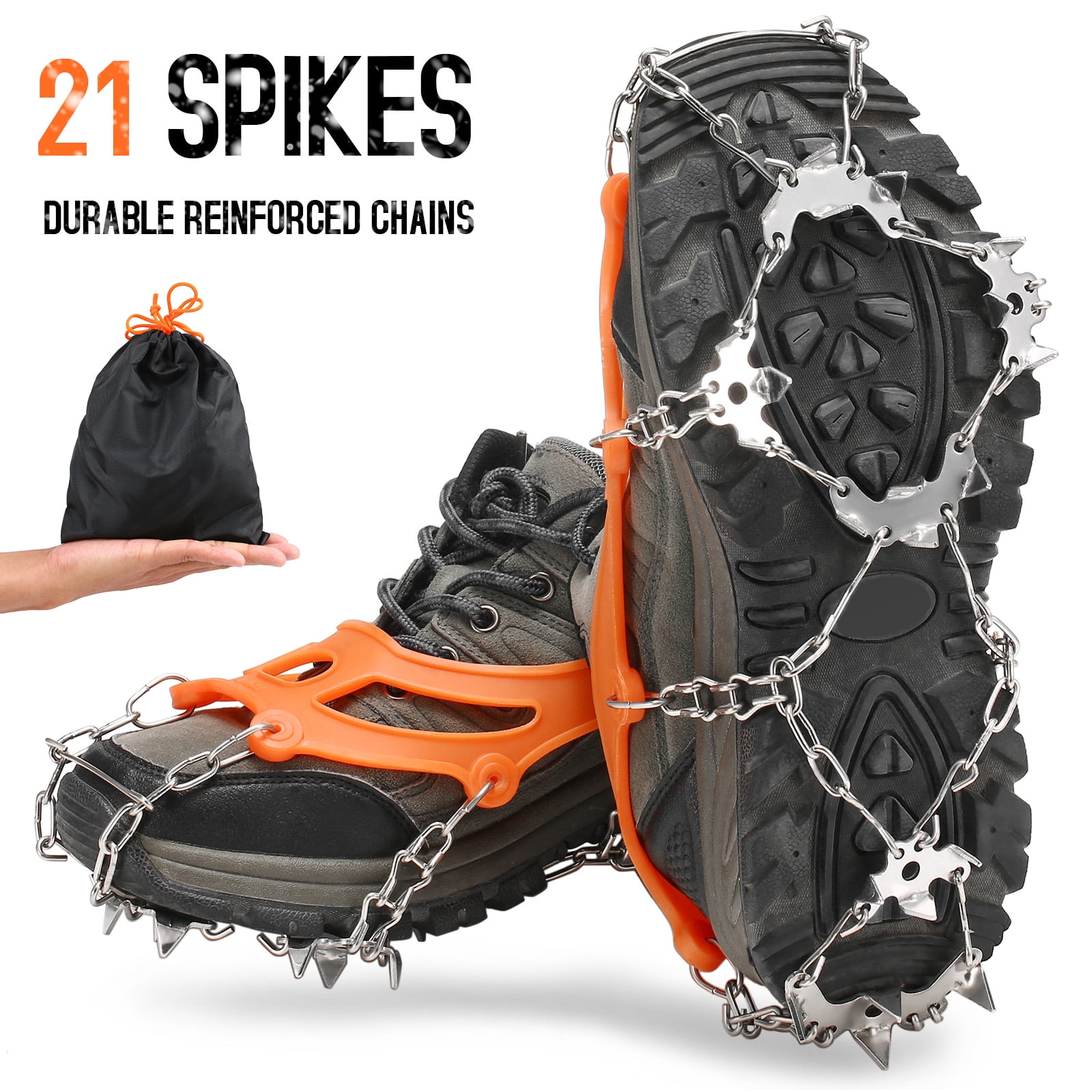 Ice Cleats Anti Slip Shoe Grips 14 Teeth Sturdy Anti Slip Spikes for Snow Hiking Fishing Walking for Men Shoes Boots