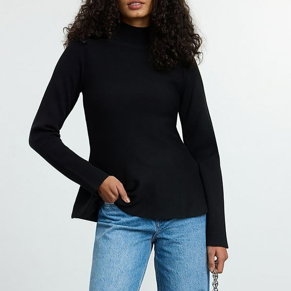 DailyTrove Women's Turtleneck Peplum Top, Long Sleeve, Casual Office & Date Wear, Soft Wool Blend, Plus Size Friendly