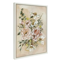 Kate and Laurel Sylvie Day 22 Framed Canvas Wall Art by Annie Quigley, 18x24 White, Soft Botanical Flower Bouquet Art for Wall Home Decor