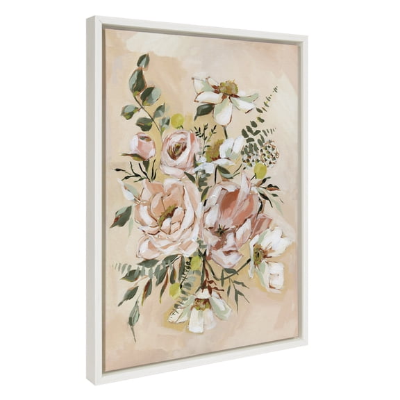 Kate and Laurel Sylvie Day 22 Framed Canvas Wall Art by Annie Quigley, 18x24 White, Soft Botanical Flower Bouquet Art for Wall Home Decor