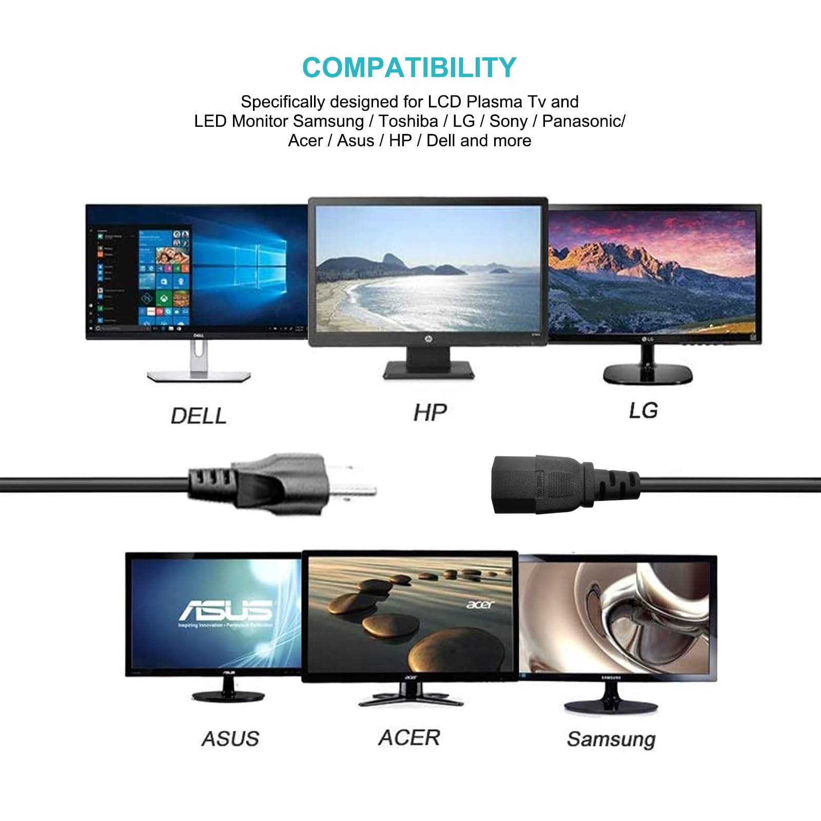LujingZ 16FT 3 Prong Power Cord Cable 18AWG NEMA 5-15P to IEC C13 Universal Treadmill TV PC Monitor Cable Comparable with Horizon Fitness BowFlex Sole Treadmill ION Block Rocker 125V 10A