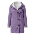 thumbnail image 6 of Fshiont Womens Sherpa Lined Jacket Winter Fuzzy Faux Suede Hooded Coats Comfort Horn Button Down Jackets with Pockets Purple M, 6 of 6