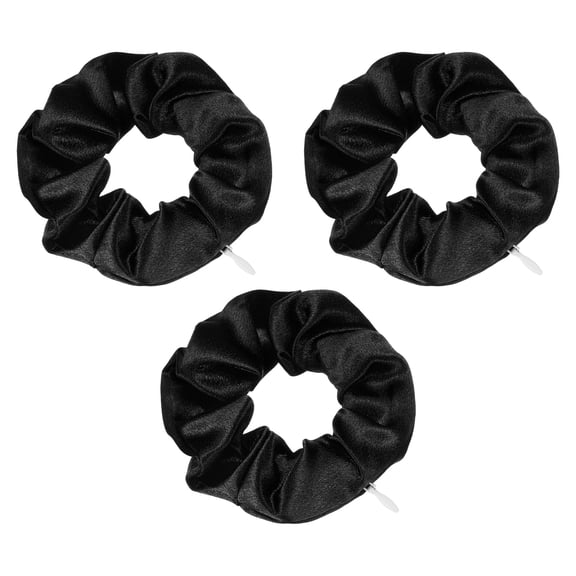 Uxcell 3pcs Scrunchies with Pocket Zipper (2 Inch) - Silk Satin Scrunchie Hair Ties & Elastic Hair Bands, for Girls Women Ponytail Accessories Holder Coins Keys, Black