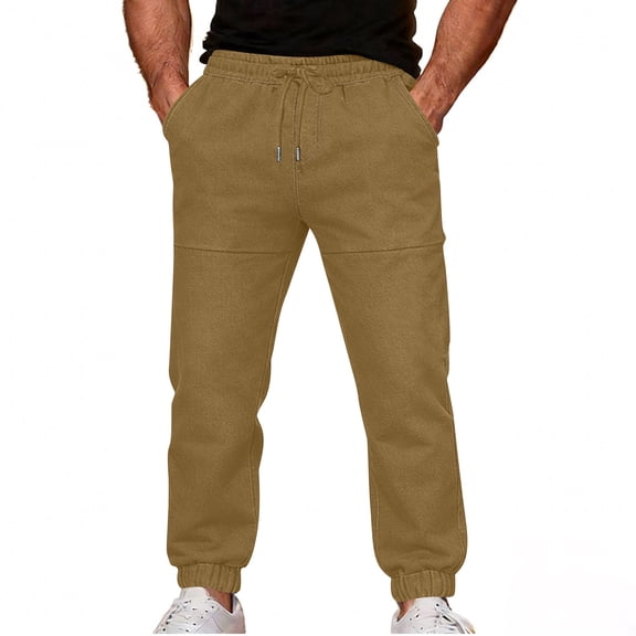 CQONEPT Mens Casual Jeans Faux Denim Pants with Pockets Summer Pants Elastic Waist Lightweight Pant Straight Leg Trousers Khaki L