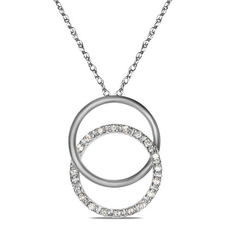 - 10k SOLID White Gold Intertwined Double Circle Necklace Pendant .25CT Diamond