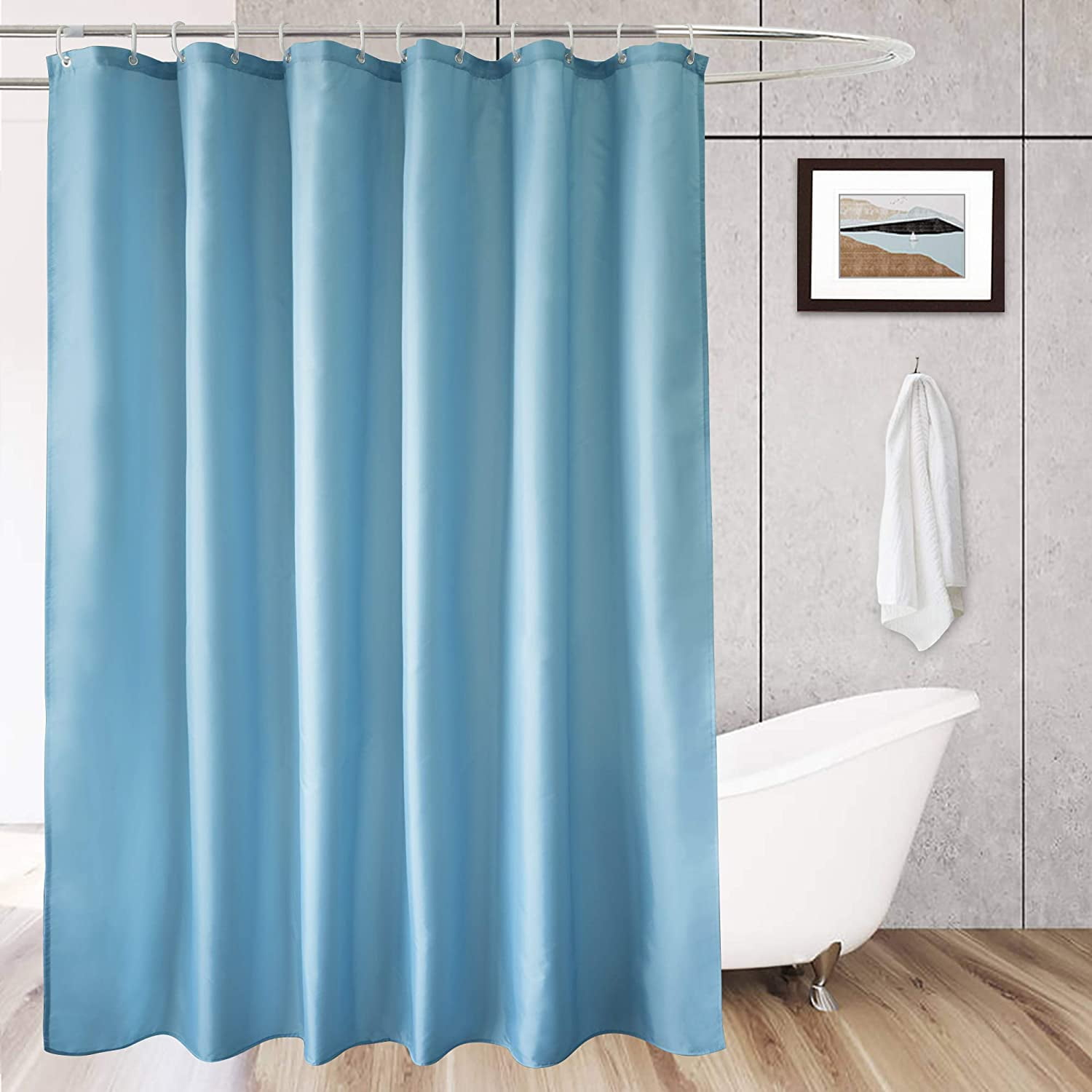 Classic Blue Fabric Shower Curtain 72 x 66 Inch with Weighted Hem and
