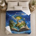 thumbnail image 5 of Open Storybook with Moonlit Tree and Golden Lights, Dreamy Fantasy Book Motif for Book Lovers, Birthday Gift, Cozy Flannel Blanket for Home Library and Reading Nook, Magical Home Decor, 5 of 9
