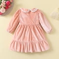 thumbnail image 6 of LYMAYTER Kids Girls Velvet Princess Dresses Infant Ruffle Long Sleeve Party Toddler Fall Winter Pleated Casual Dress 9 Months -6 Years, 6 of 9