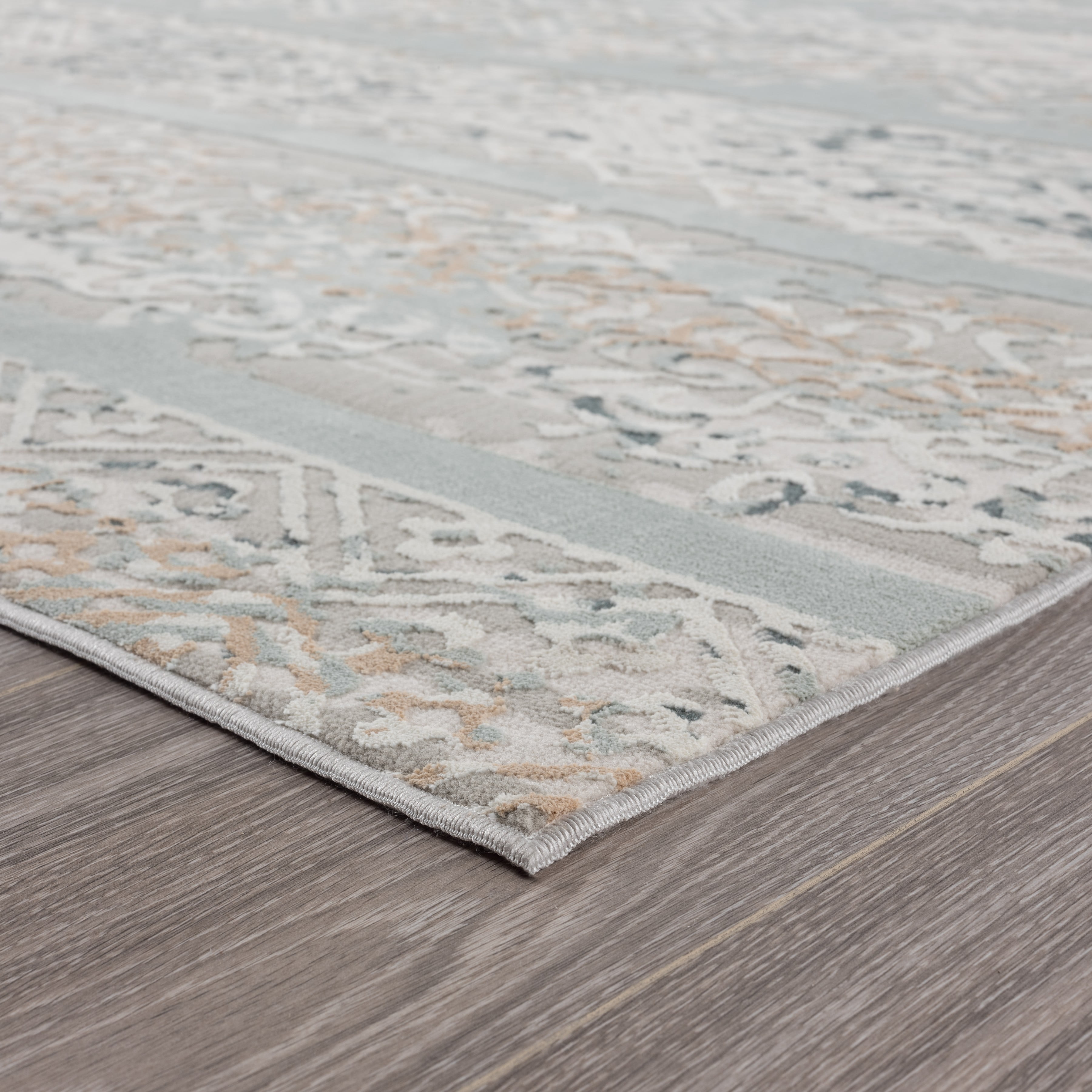 LR Home Martha Brian Gray/Blue Modern Striped Polyester Area Rug, 9' x 12'