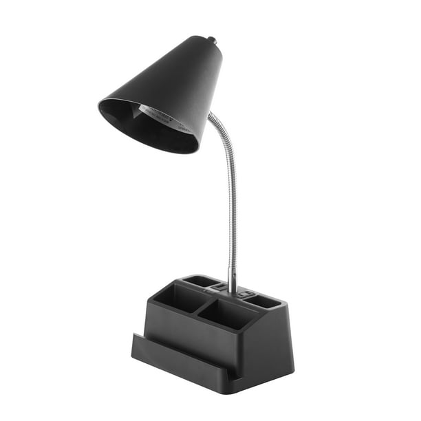 Mainstays 15" Organizer Black Task Lamp with USB Port and Outlet