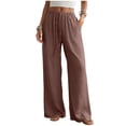 thumbnail image 4 of NIEWTR Linen Wide Leg Pants Woman High Waisted Pull On Button Drawstring Baggy Casual Summer Palazzo Pants with Pockets（Bronze,L), 4 of 9