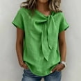 thumbnail image 2 of LEKODE Linen Button Down Shirt Women Oversized T-shirts Vintage Tshirts Button Down Shirts Lace Top Solid Summer Tops Peasant Blouses Mexican Shirt Summer Blouses Green L, 2 of 5