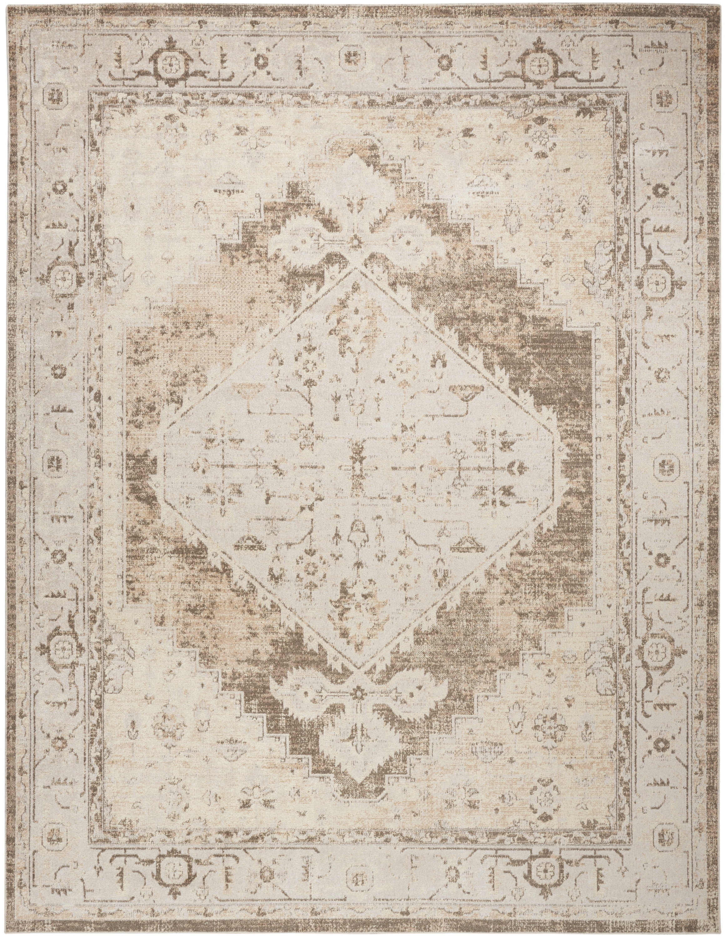 Nourison Astra Machine Washable Center medallion Beige 7'10" x 10' Area Rug (8x10)