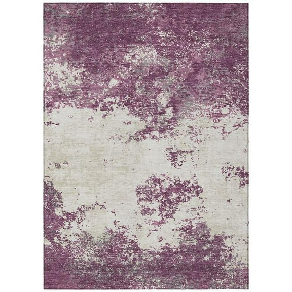 HomeRoots 599478 3 x 5 ft. Eggplant, Gray & Ivory Abstract Washable Indoor & Outdoor Rectangle Area Rug