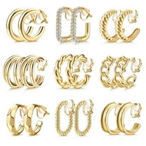 9x Gold Clip On Hoop Earrings Comfortable No Pierced Ear Clip Jewelry For Women