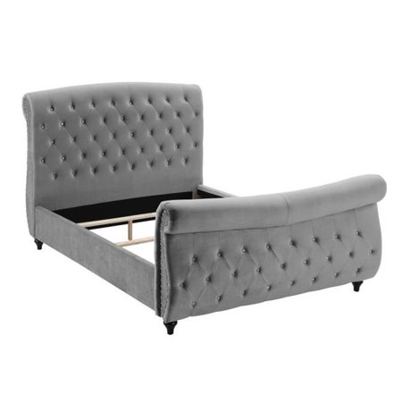 Best Master Furniture YY135 Grey Queen Jennifer Grey Velvet Tufted With Crystal-Like Studs Platform Queen Size Bed