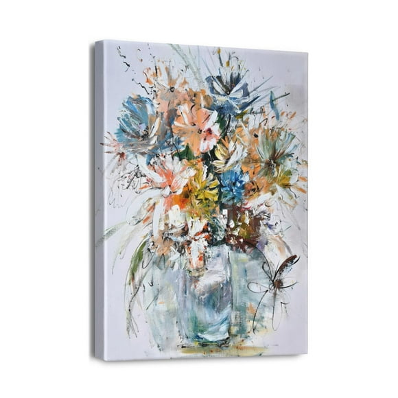 Colorful Flowers Sunflowers Oil Painting (2) Wall Art Bathroom Pictures Wall Decor Canvas Painting Prints Artwork for Bathroom Office Bedroom 12"x16"