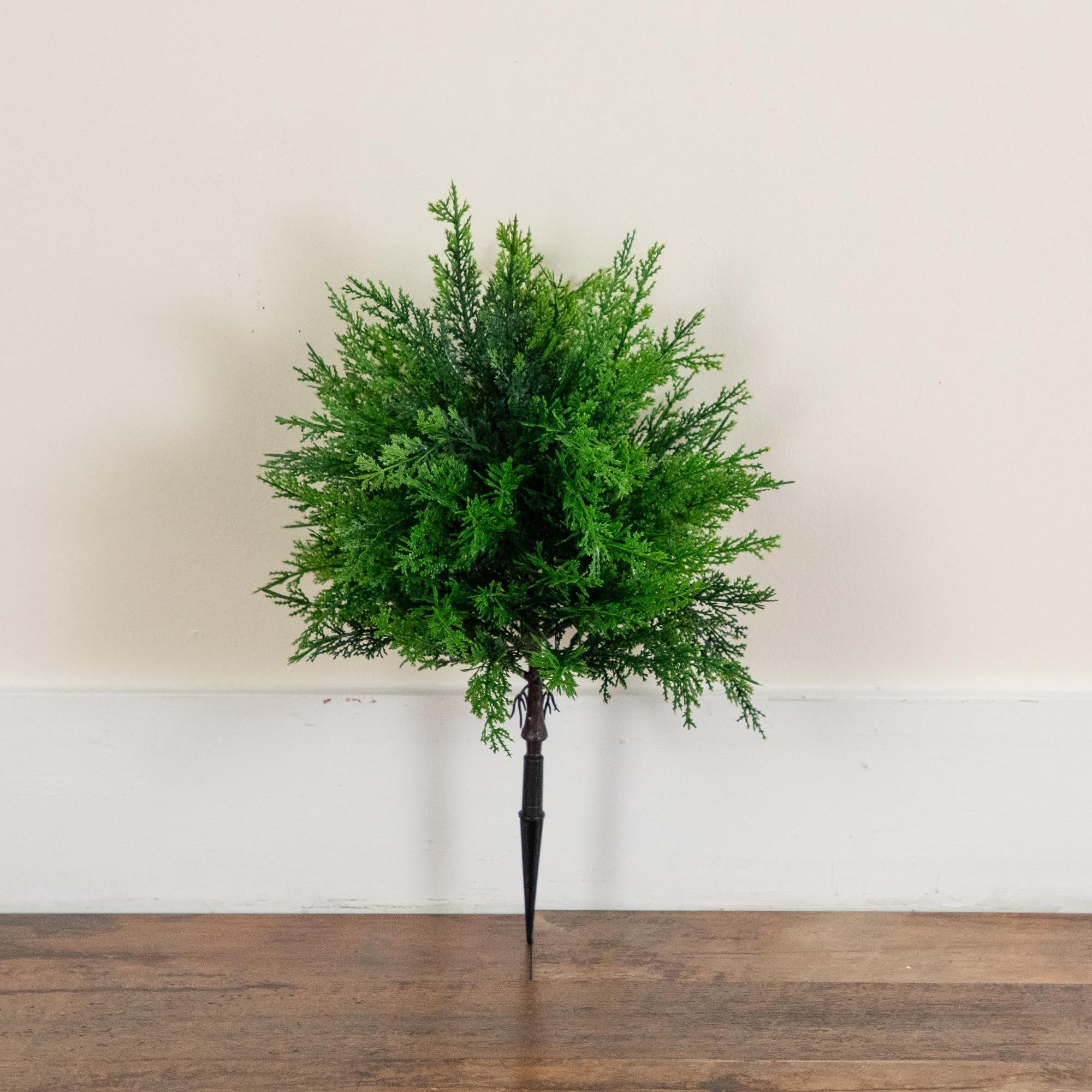 15in. UV Resistant Artificial Cedar Bush with Integrated Ground Stake (Indoor/Outdoor) - Set of 2