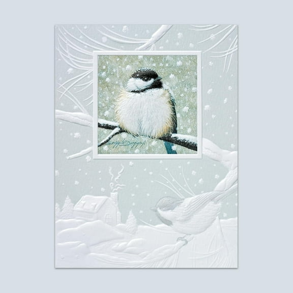 Pumpernickel Press Embossed Petite Christmas Cards Boxed Set – Chilly Chickadee II, 20 Count