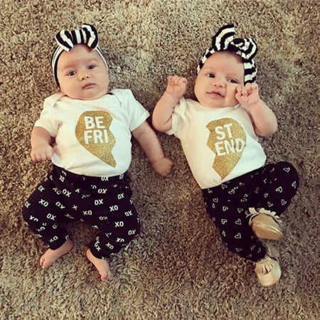 Matching Newborn Baby Girls Best Friend Romper Top Pants Home Outfit Set (Best Outfit To Bring Baby Home In)