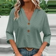 thumbnail image 2 of BLVB Womens Eyelet Blouses Button V Neck Shirts 3/4 Length Sleeve Summer Tops Dressy Casual Ladies Fashion Fall Tee Shirts, 2 of 6