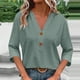 thumbnail image 2 of Tops para mujer,Camiseta informal de mujer con cuello en V y manga 3/4, blusa de poliéster, corte suave y cómodo, para uso diario, sopatenor, 2 of 9