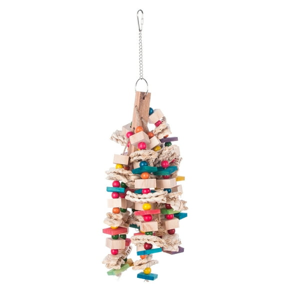Graflsoa Eco-Friendly Corn Husk & Wood Parrot Chewing Toy with Metal Hook for Beak Trimming and Mental Stimulation, Durable for Medium & Large Birds, 17.32x7.08x5.9 Inches
