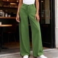 thumbnail image 2 of ClodeEU Women's High Waisted Draped Straight Wide Leg Dress Pants with Pockets ,Solid Color Casual Office Trousers Green,Women's Plus M, 2 of 9
