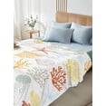 thumbnail image 4 of Orange Yellow Coastal Full Size Flat Sheet, Wrinkleproof & Fadeproof Cooling Flat Bed Sheet Only, Nautical Summer Beach Coral Sea Turtle Breathable Soft Bedding Top Sheets 81 x 96 Inches, 4 of 8