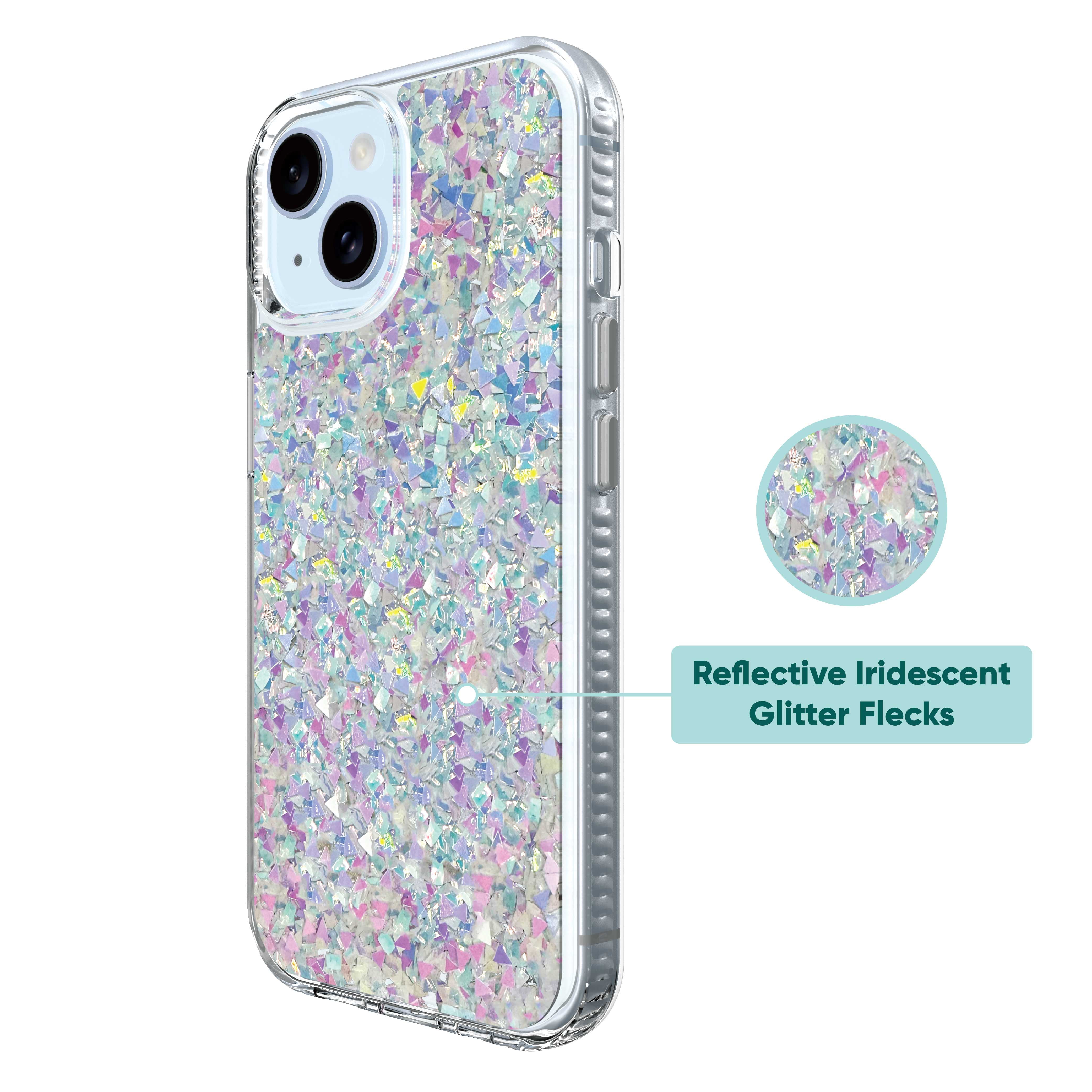 onn. Phone Case for iPhone 17e / iPhone 16e / iPhone 15 / iPhone 14 / iPhone 13 - Iridescent Glitter Fleck