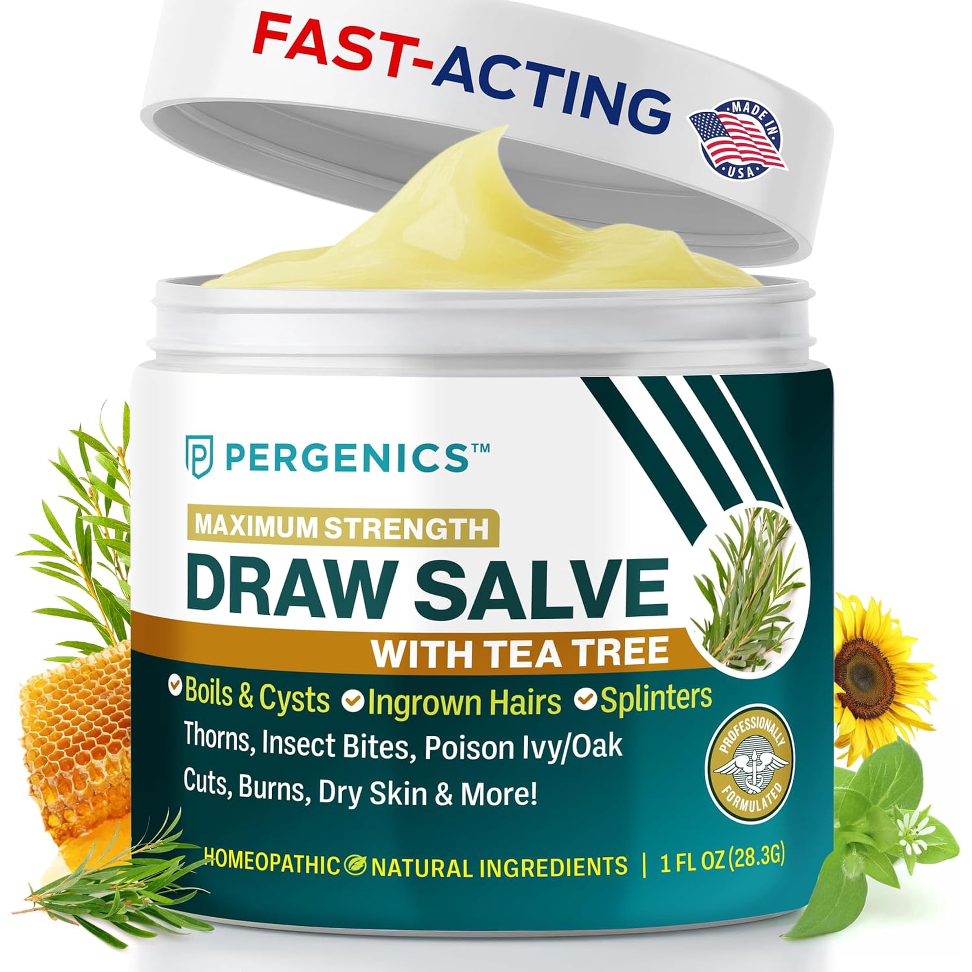 Pergenics Drawing Salve Tea Tree Ointment 1 oz - Natural Drawing Salve, First Aid Ointment for Skin Care, Herbal Salve Drawing Ointment with Tea Tree Oil
