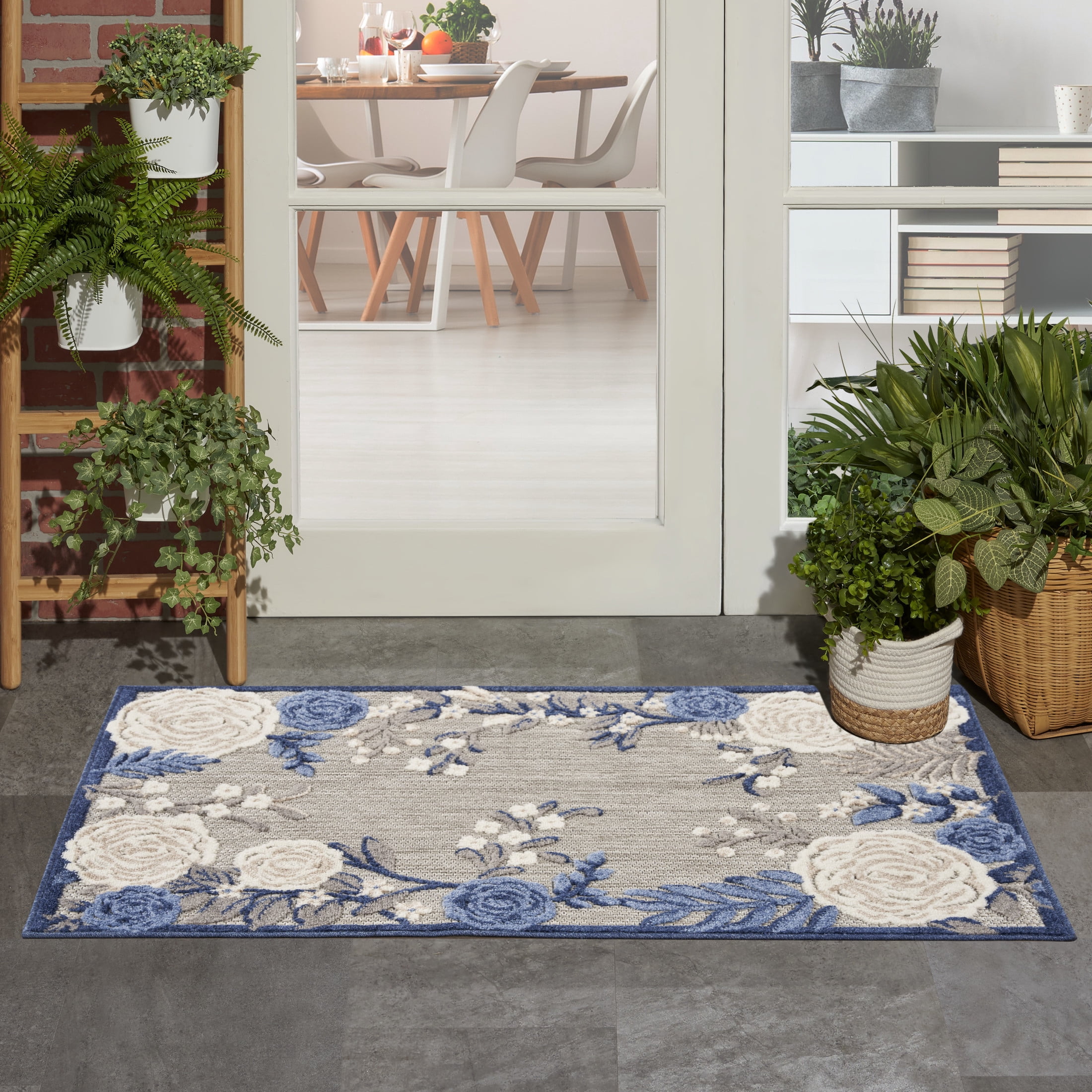 Nourison Aloha Indoor/Outdoor Blue Grey 2'8" x 4' Area Rug (3x4)
