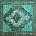thumbnail image 1 of Ahgly Company Indoor Square Medallion Turquoise Blue Traditional Area Rugs, 5' Square, 1 of 4