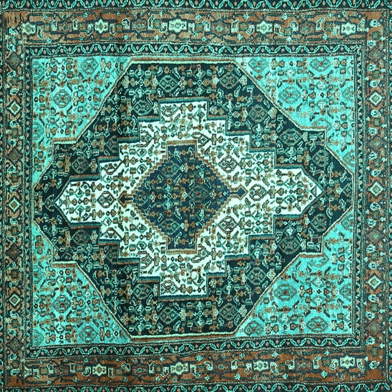 Ahgly Company Indoor Square Medallion Turquoise Blue Traditional Area Rugs, 5' Square
