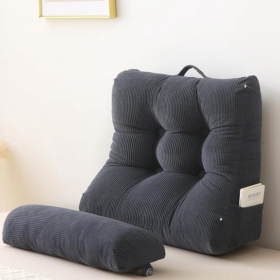 MY Wedge Pillow Set, 2PCS Reading Pillow for Sitting, Bed Wedge Pillow Headborad for Sleeping, After Surgery, Acid Reflux, Leg and Back Support, with Neck Cushion, 23"x11.5"x23", Dark Grey