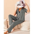 thumbnail image 3 of Oudiya Women Pajamas Set Notch Collar Soft Sleepwear Pjs Short Sleeve Button Down Nightwear with Long Pants, 3 of 6