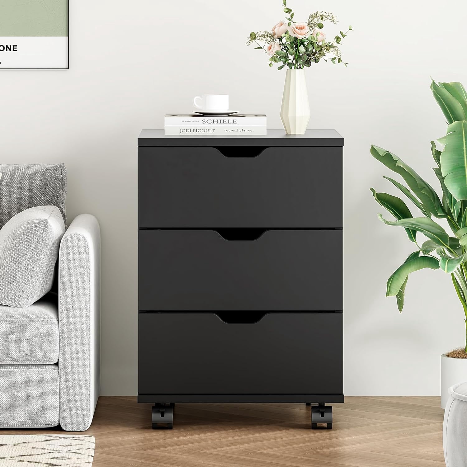 Farini 3-Drawer File Cabinet for Home Office, Mobile Wooden File Cabinet, for Under Desk Storage, Black, Non-Assembled