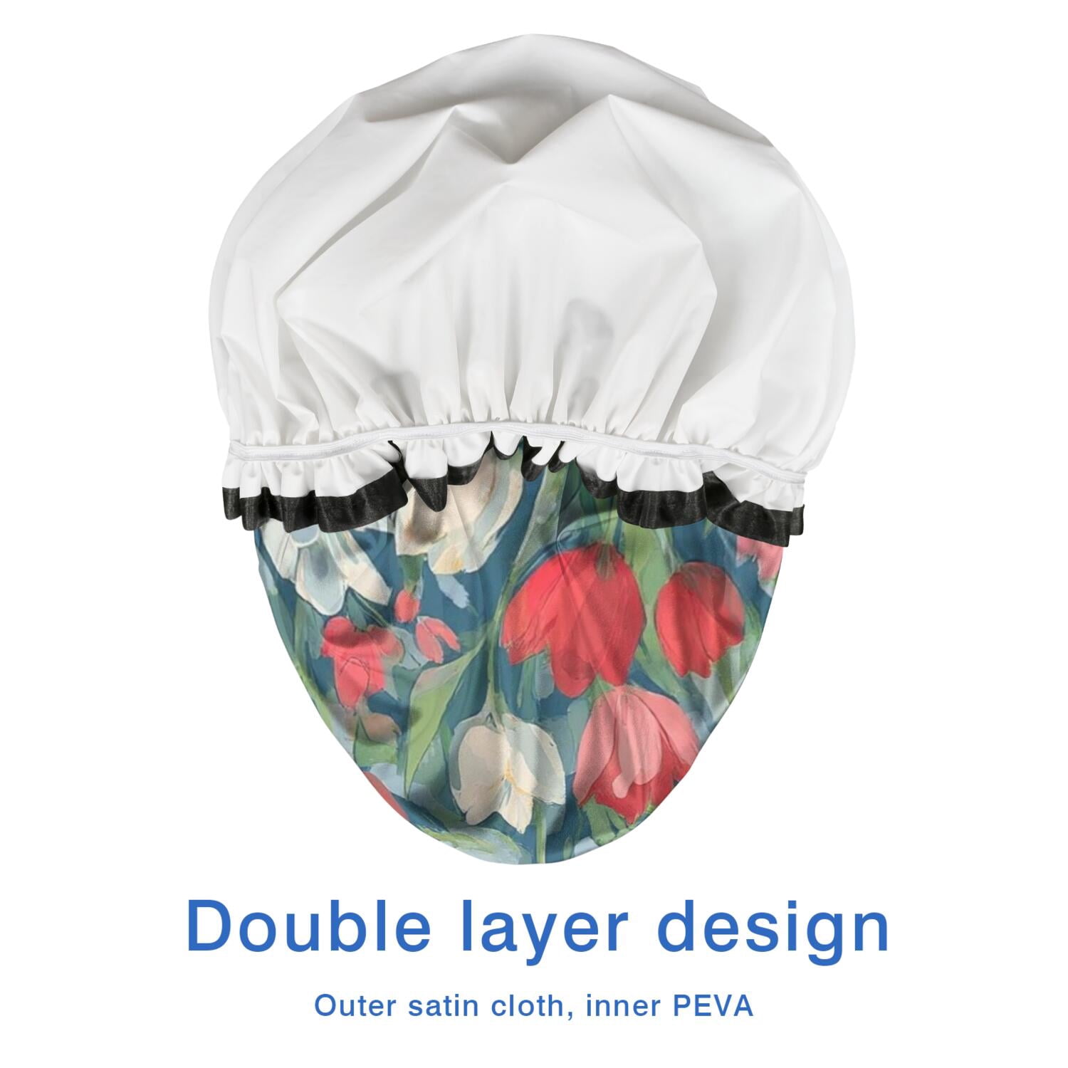 Shower Caps,Pioneer Flower Floral Print Pattern Waterproof Shower Cap for Women 4 Pieces,Double Reusable Hair Cover for Shower PEVA Elastic Stretch Hem