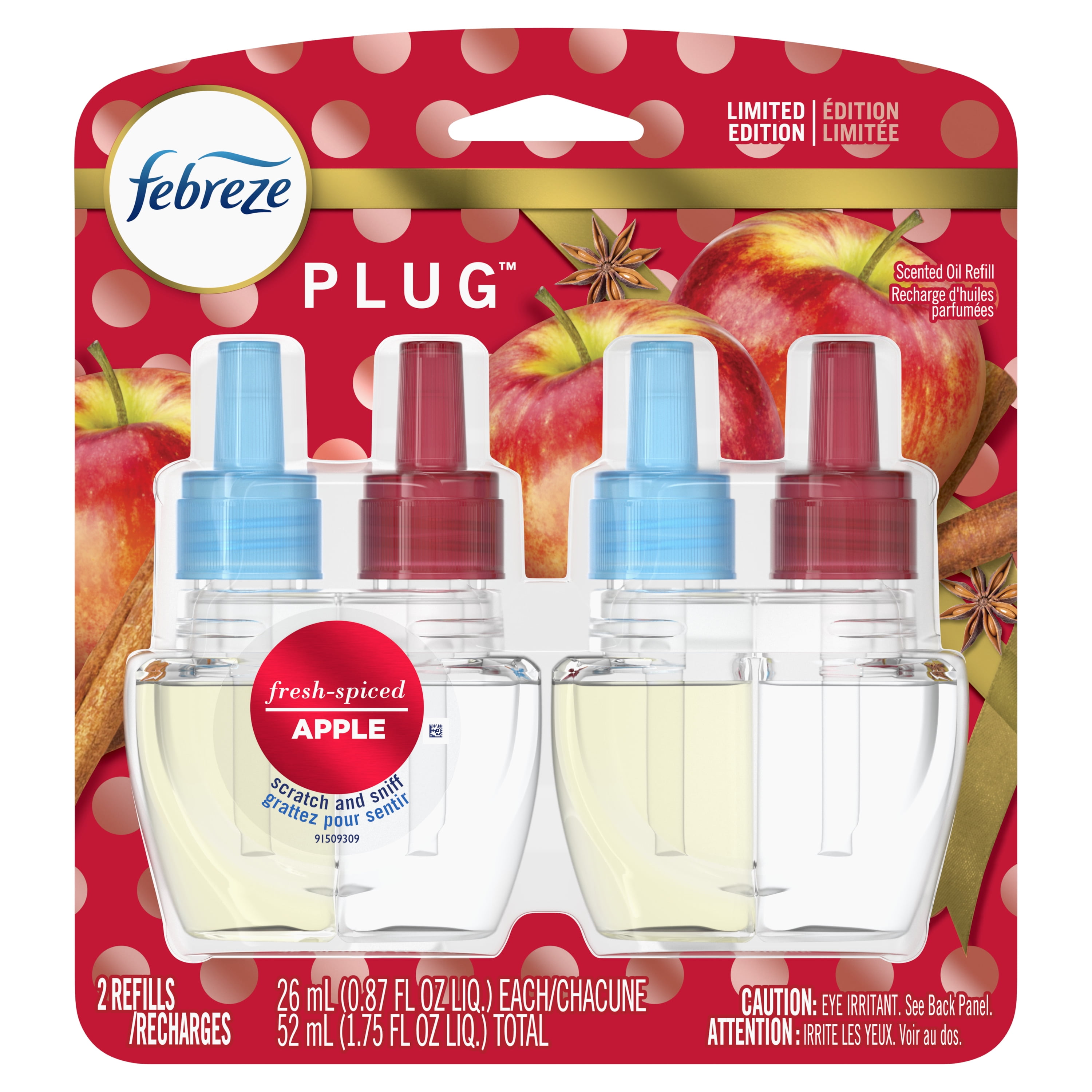 Febreze Plug OdorEliminating Air Freshener Refill, Apple, 2 ct