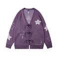 thumbnail image 1 of Veste pull ample déchirée pour hommes, design étoile à cinq branches, style paresseux, bouton en corne, col en v, pull tendance, 1 of 4