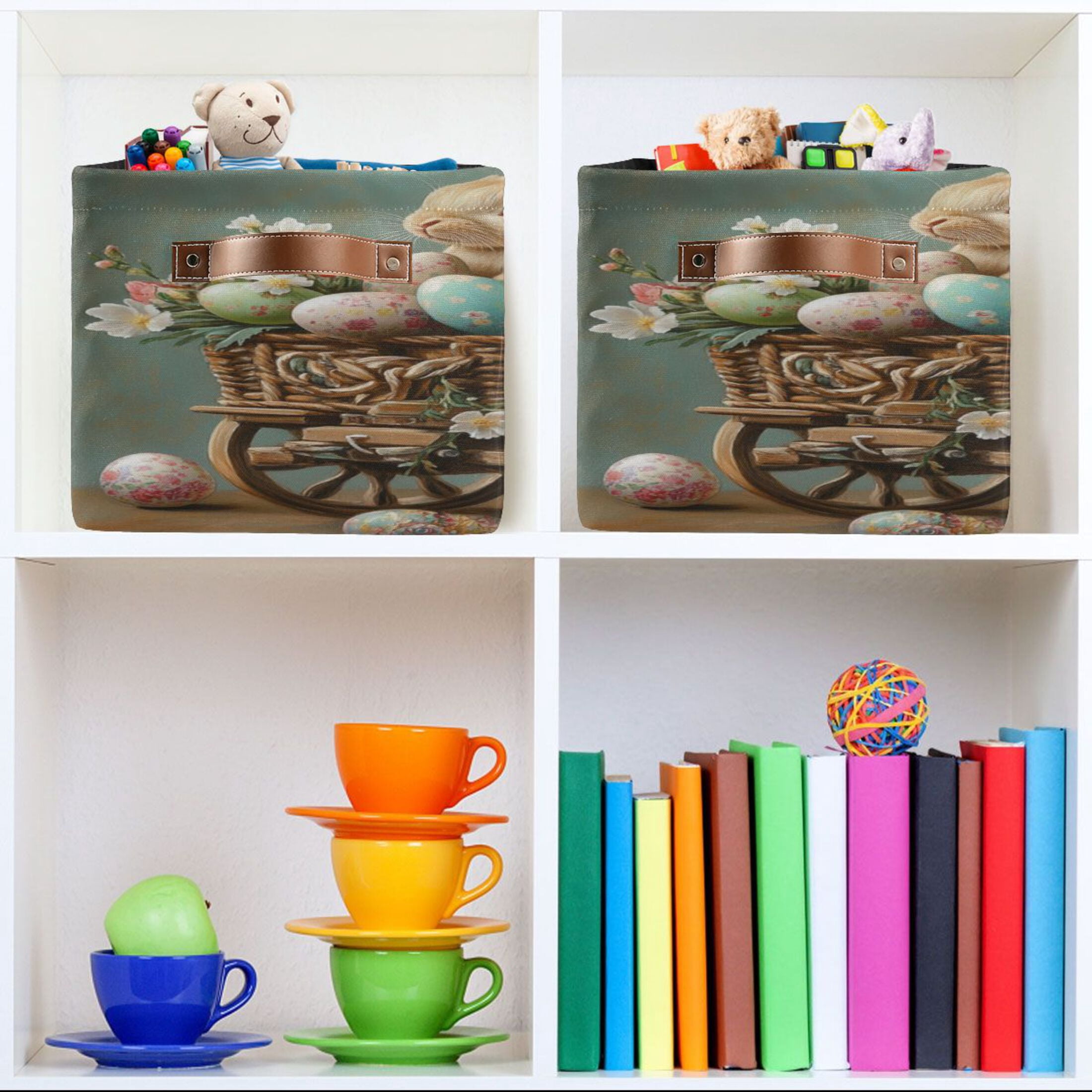 Square Storage Basket 14.2*10.2*8.3 Inch One Sizex2 Shelf Basket Open Home Storage Bins Bedroom Storage Basket Closet Storage Stylish Decor Easter Wagon Bunny