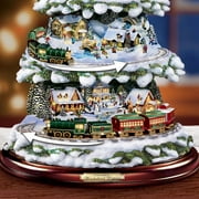 The Bradford Exchange Thomas Kinkade Wonderland Express Christmas Tree Decoration With Santa Sleigh Topper Lights Moving Train and Music With 8 Beloved Xmas Carols 16-Inches