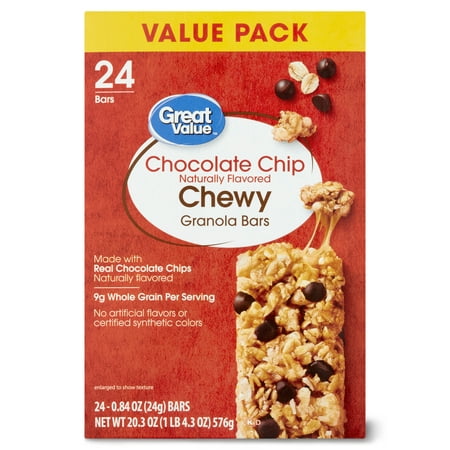 Great Value Chewy Chocolate Chunk Granola Bars, Value Pack, 20.3 oz, 24 Count